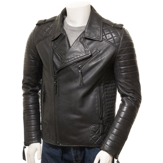 Mens BLACK Leather Jacket | Genuine Boda Skin Kay MICHEAL Leather Quilted Jacket