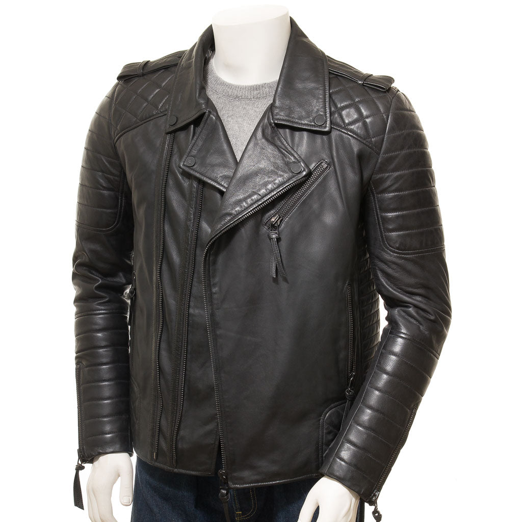 Mens BLACK Leather Jacket | Genuine Boda Skin Kay MICHEAL Leather Quilted Jacket