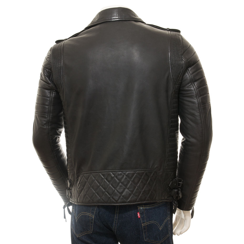 Mens BLACK Leather Jacket | Genuine Boda Skin Kay MICHEAL Leather Quilted Jacket