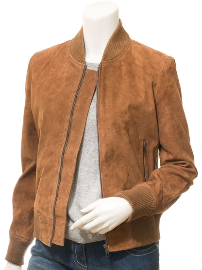 Women_sLatestSuedeLeatherDarkBrownVintageBomberJacketElasticCuffs_1